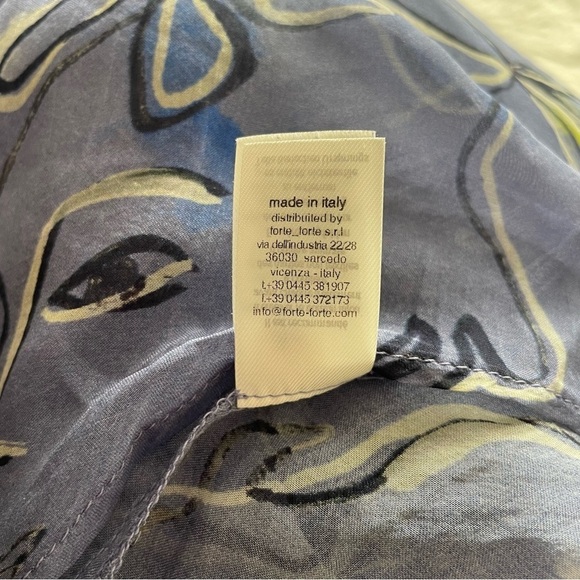 Forte_Forte Blue Purple Silk Floral Hidden Button Placket Blouse EUC Size I/4/S - Picture 8 of 11